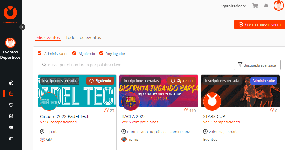 Listado de eventos de fútbol, voleibol, baloncesto