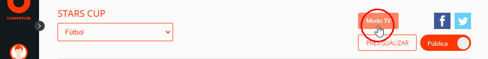 Modo TV de un torneo, liga o campeonato