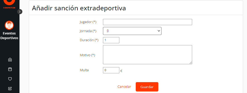 Motivo y multa económica en sanciones extradeportivas