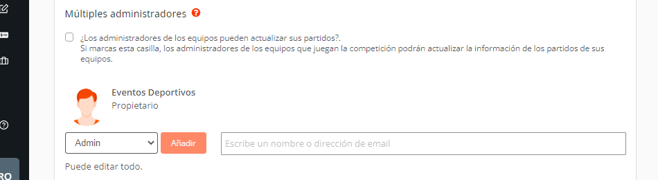 Múltiples administradores de eventos: organizadores y gestores de torneos