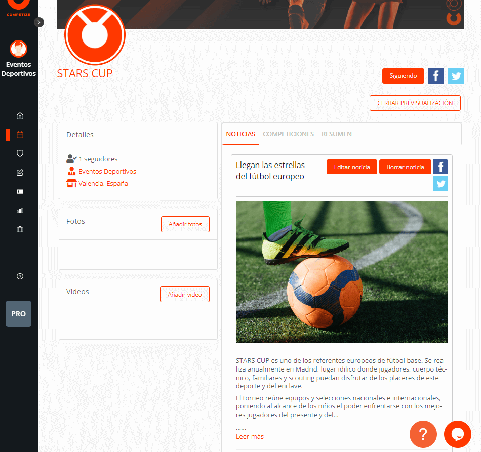 Noticias del organizador del torneo, liga o campeonato