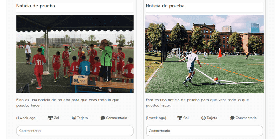 Noticias en la página web para eventos deportivos