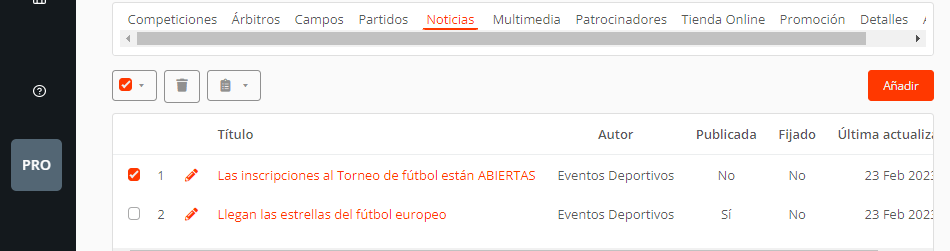 Noticias del torneo, liga o campeonato deportivo