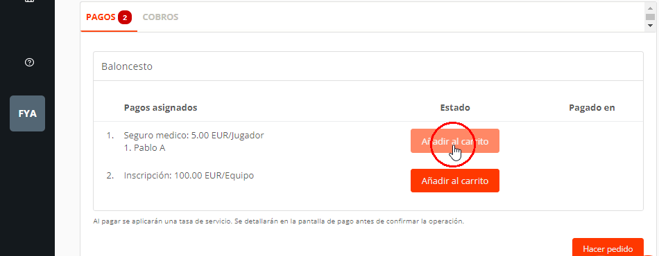 Pagar online inscripciones de equipos y jugadores