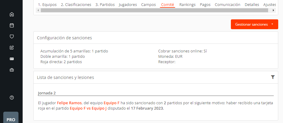 Penalización con amonestación, suspensión, inhabilitación temporal