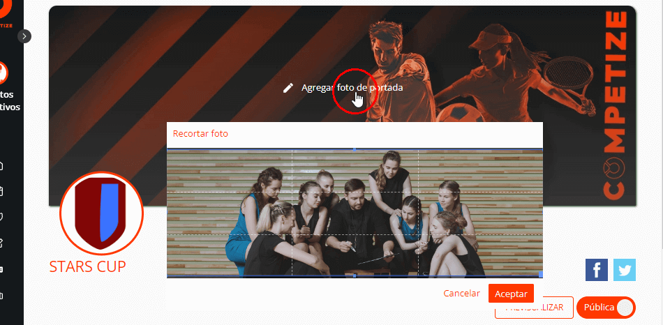 Personalizar portada del torneo, liga, campeonato