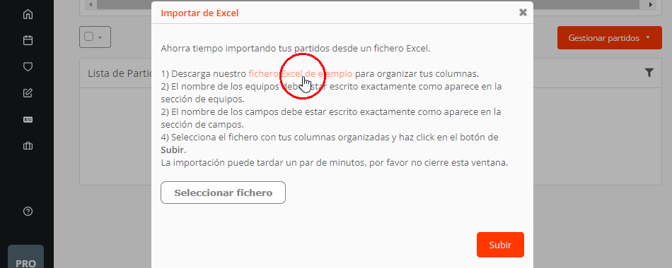 Plantilla Excel para crear partidos y cuadro del torneo