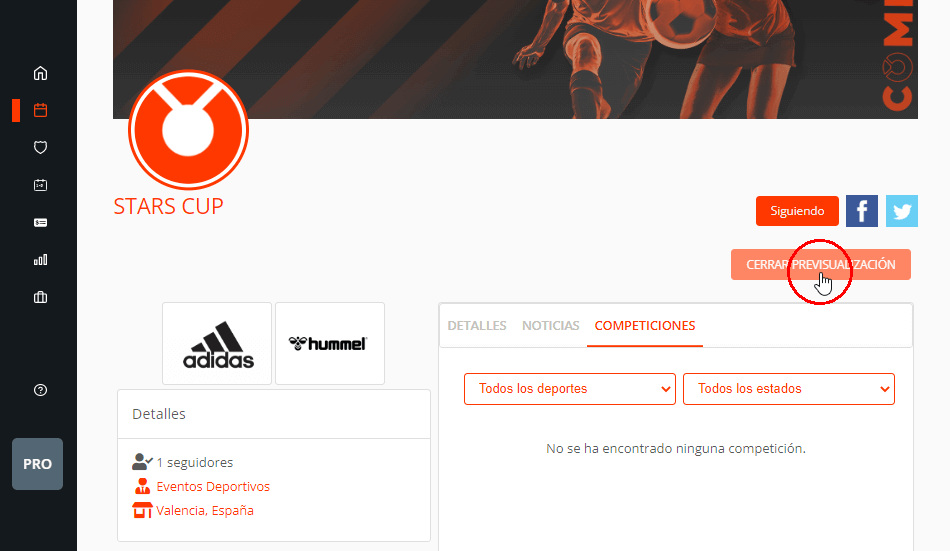 Previsualizar torneos de fútbol, baloncesto, tenis