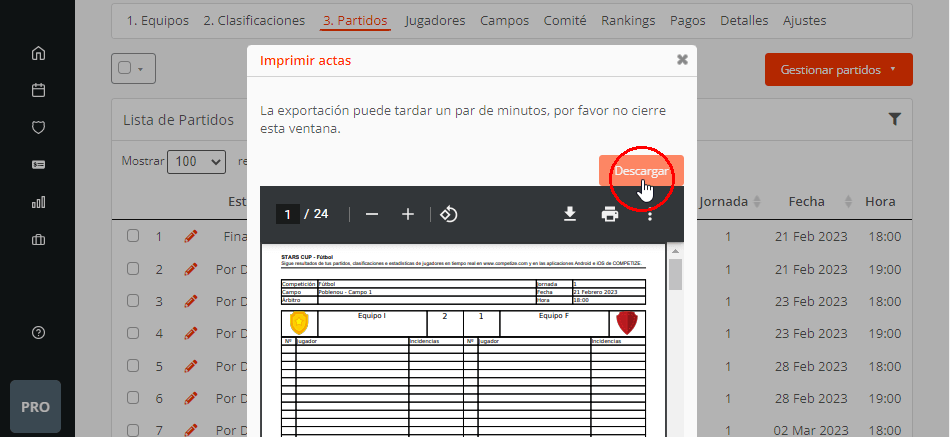 Programa y app para árbitros con actas digitales