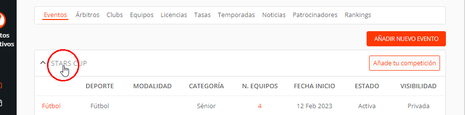 Programa y app para torneos, ligas, campeonatos