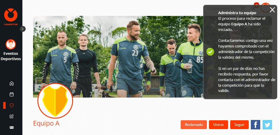 Propiedad del equipo reclamada por un delegado o entrenador