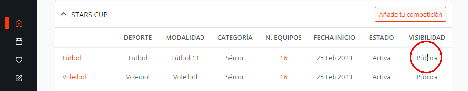 Publicar y compartir eventos deportivos, torneos y ligas