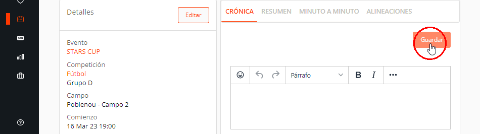 Publicar crónica del partido, fixture, jornada