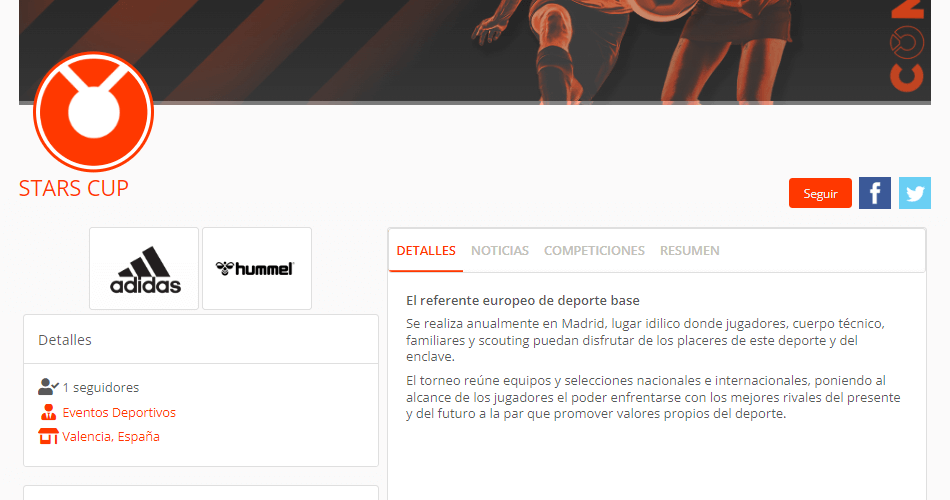 Publicar detalles en la página web del torneo o liga