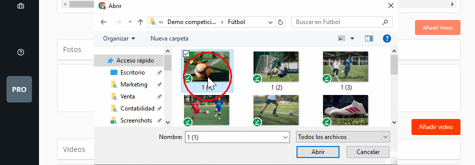 Publicar fotos de torneos, ligas y campeonatos