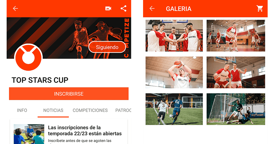 Publicar fotos y videos en torneos con app móvil