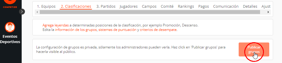 Publicar el sorteo de grupos aleatorios de un torneo o liga