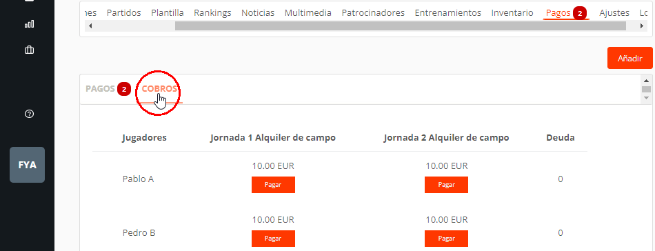 Recibir pagos online de jugadores de los equipos