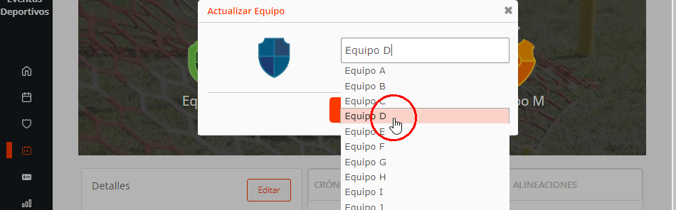 Reemplazar equipos o participantes en el partido, fixture