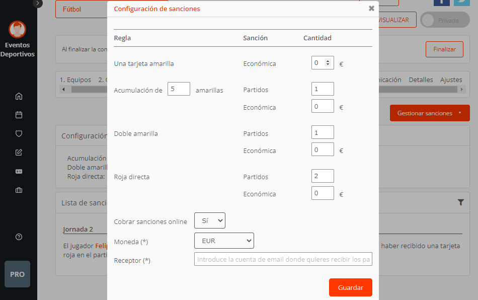 Sanciones deportivas en fútbol por tarjetas rojas y amarillas