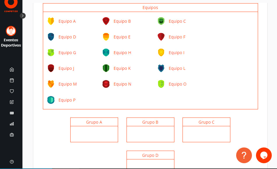 Sortear equipos y jugadores como participantes en grupos