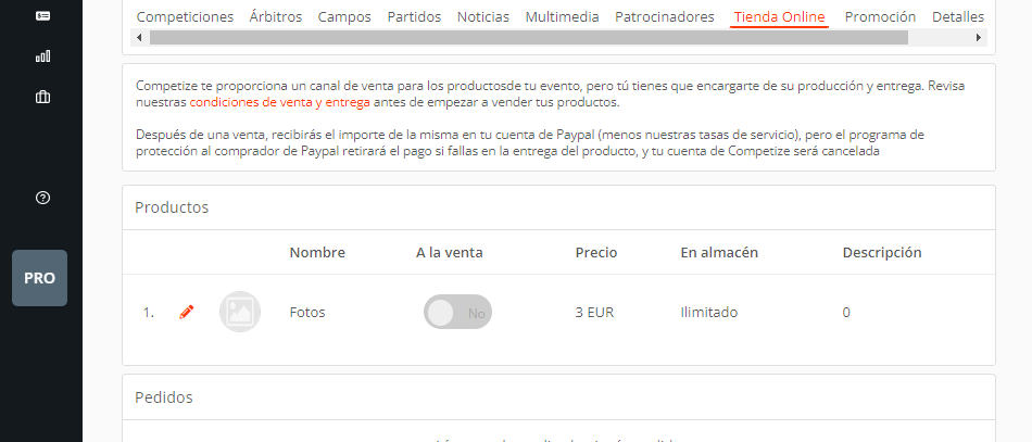 Tienda online para venta de merchandising y ticketing